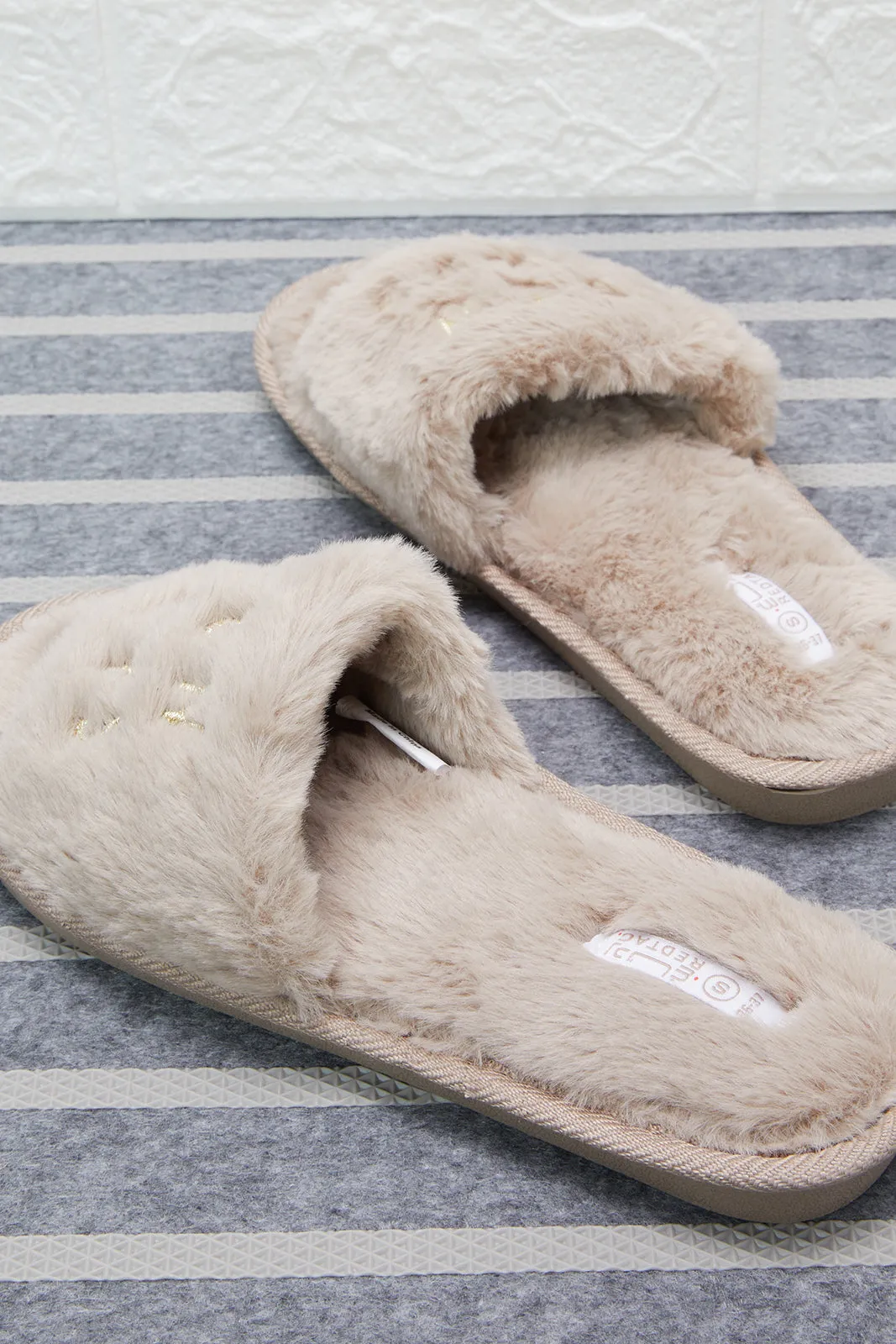 Women Taupe Embroidered Slipper