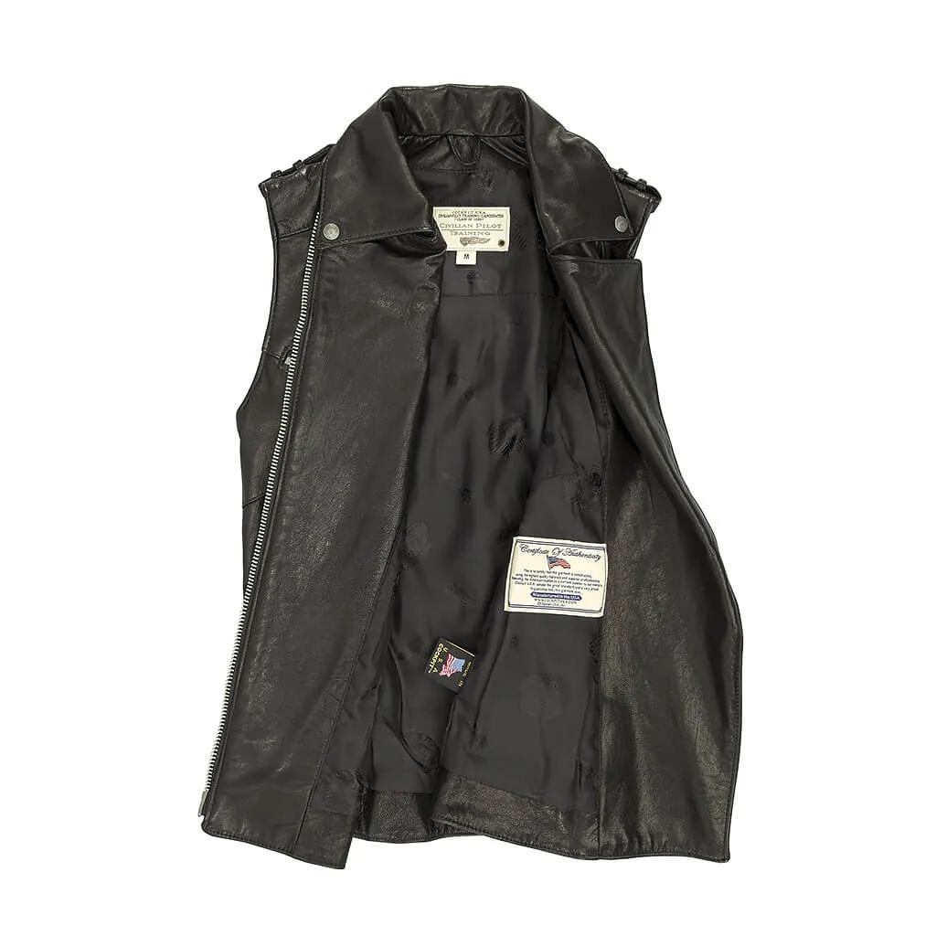 Women's Black Leather Motorcycle Vest | Cockpit USA