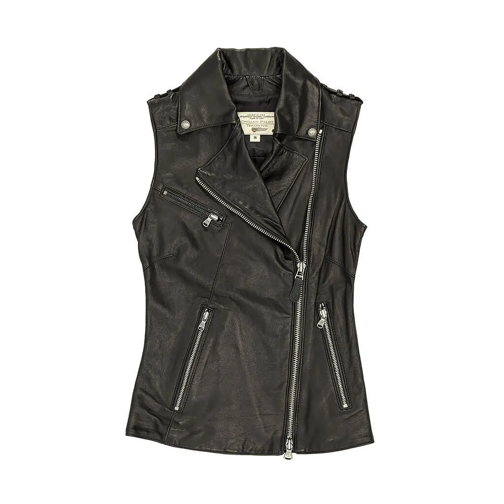 Women's Black Leather Motorcycle Vest | Cockpit USA