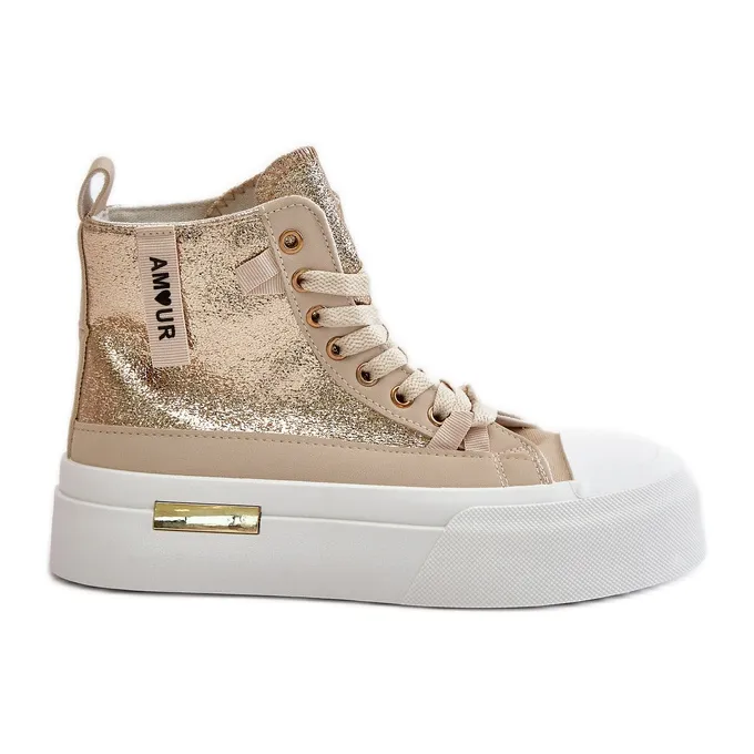 Women's High Platform Sneakers Beige-Gold Averira