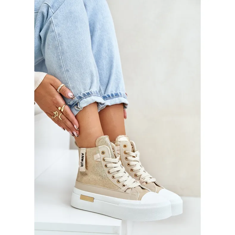 Women's High Platform Sneakers Beige-Gold Averira