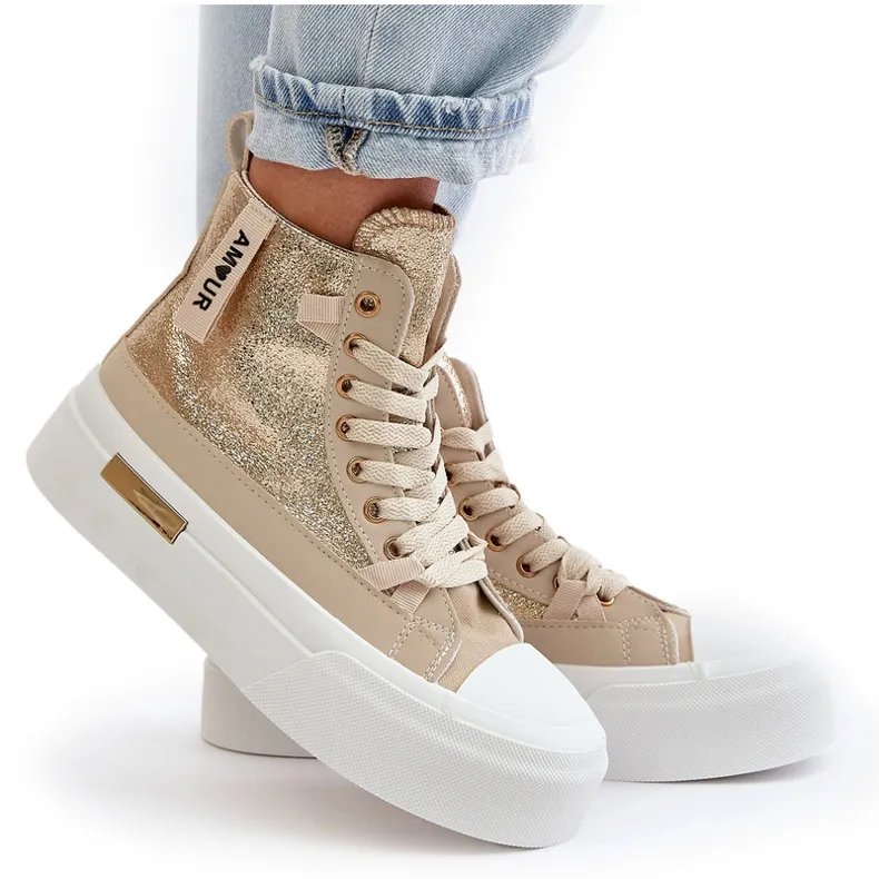 Women's High Platform Sneakers Beige-Gold Averira