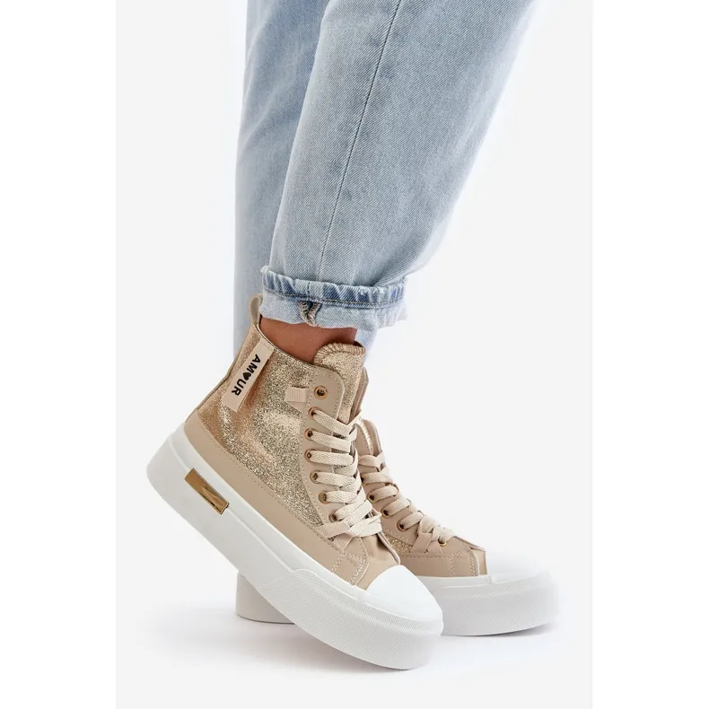 Women's High Platform Sneakers Beige-Gold Averira