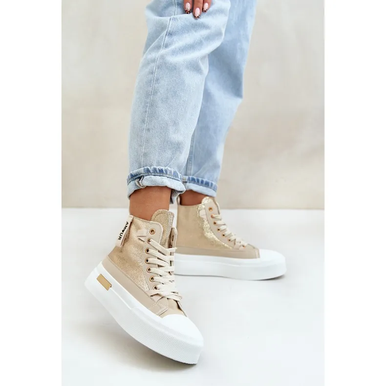 Women's High Platform Sneakers Beige-Gold Averira