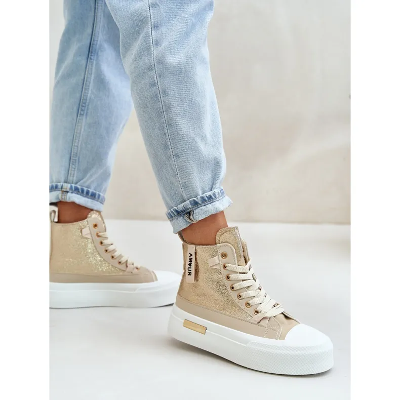 Women's High Platform Sneakers Beige-Gold Averira