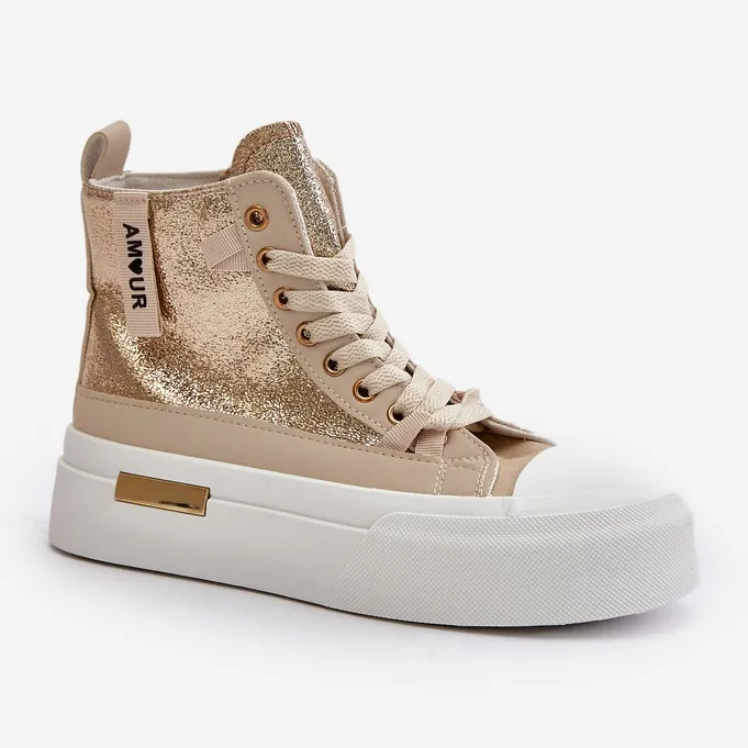 Women's High Platform Sneakers Beige-Gold Averira