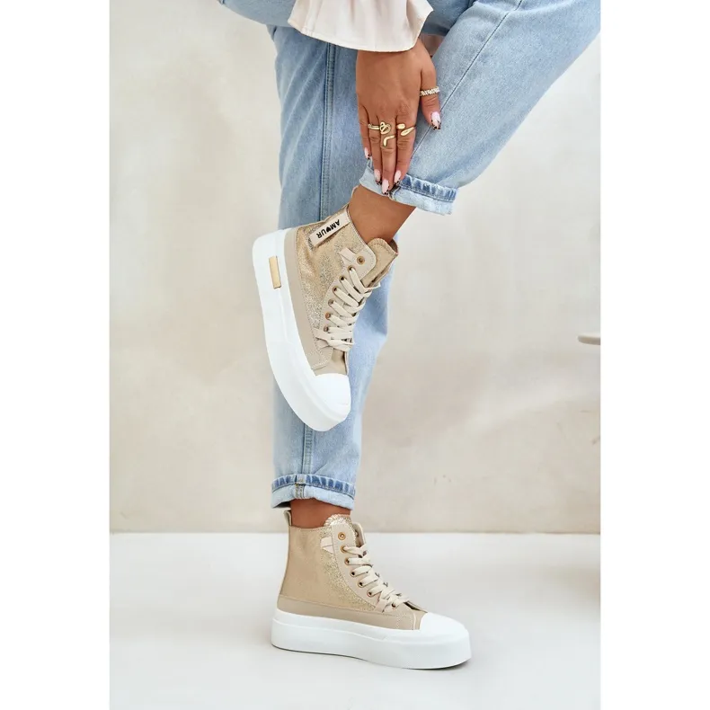 Women's High Platform Sneakers Beige-Gold Averira