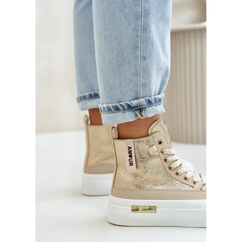 Women's High Platform Sneakers Beige-Gold Averira