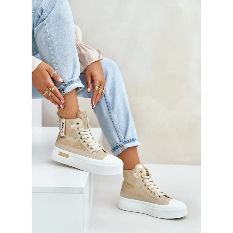 Women's High Platform Sneakers Beige-Gold Averira