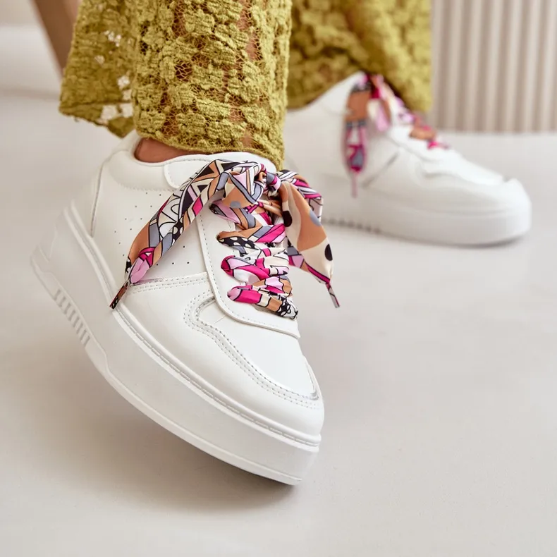 Women's Sneakers On The Platform With Decorative Lacing White Mistra