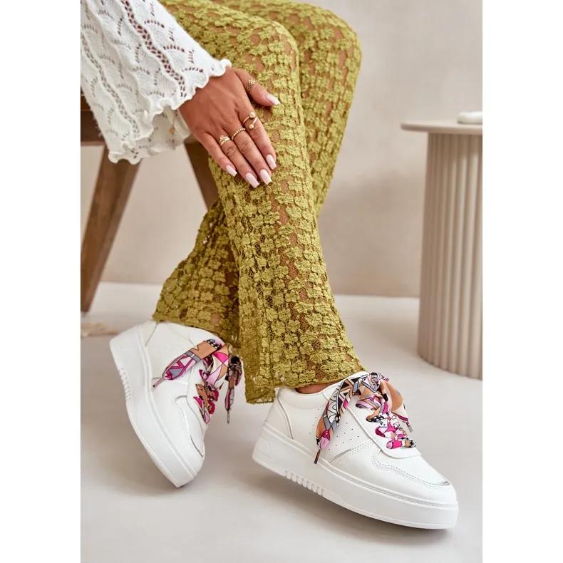 Women's Sneakers On The Platform With Decorative Lacing White Mistra