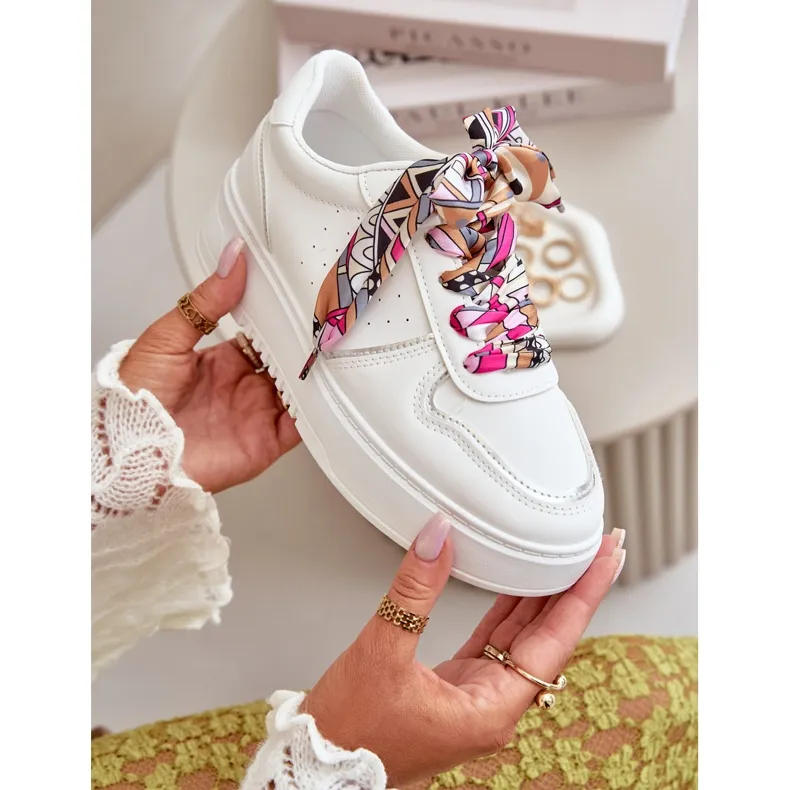 Women's Sneakers On The Platform With Decorative Lacing White Mistra