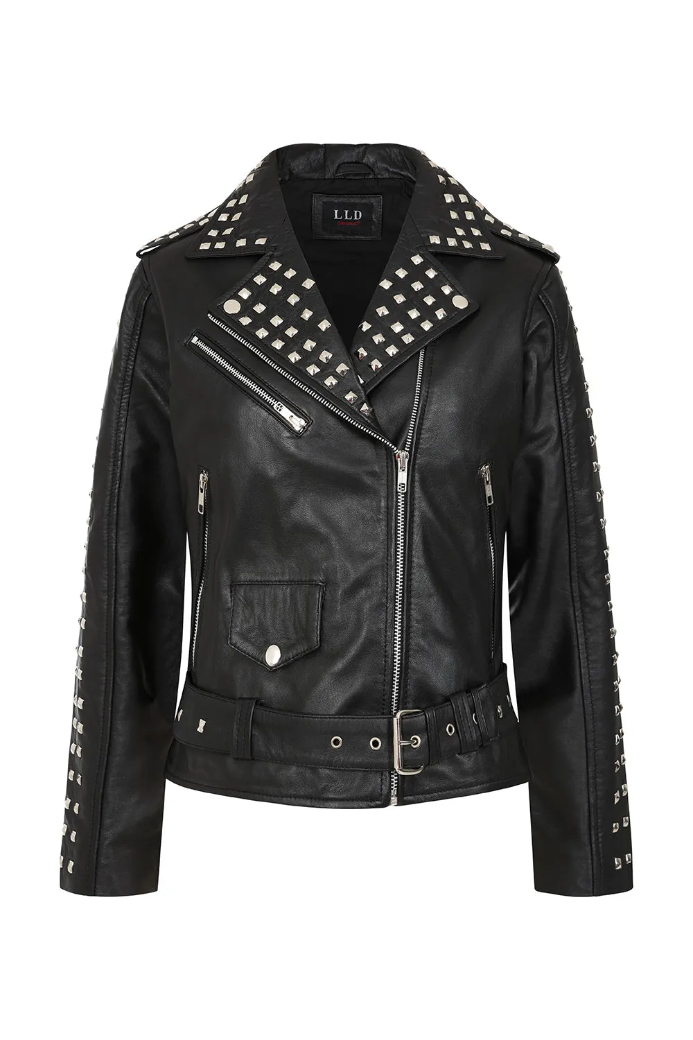 Women's Black Leather Rock Chic Jacket with Black Lining - Tatiana 2