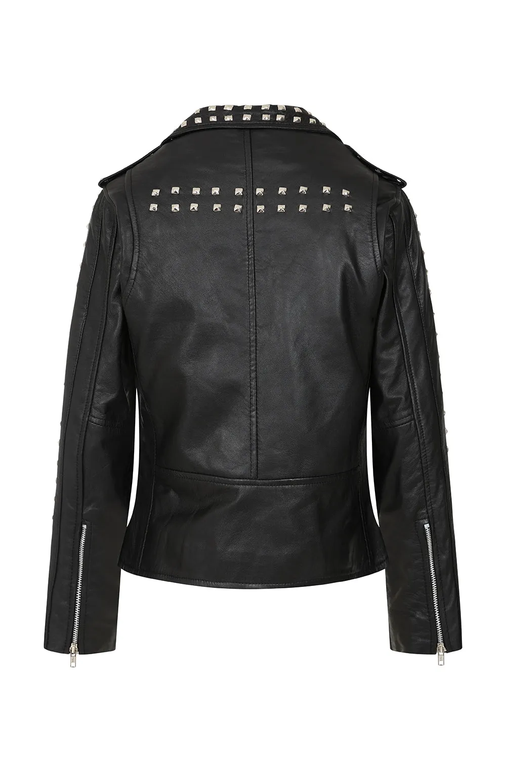 Women's Black Leather Rock Chic Jacket with Black Lining - Tatiana 2