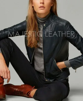 Women's Genuine Lambskin Leather Black Slim fit Biker Motorcycle Jacket