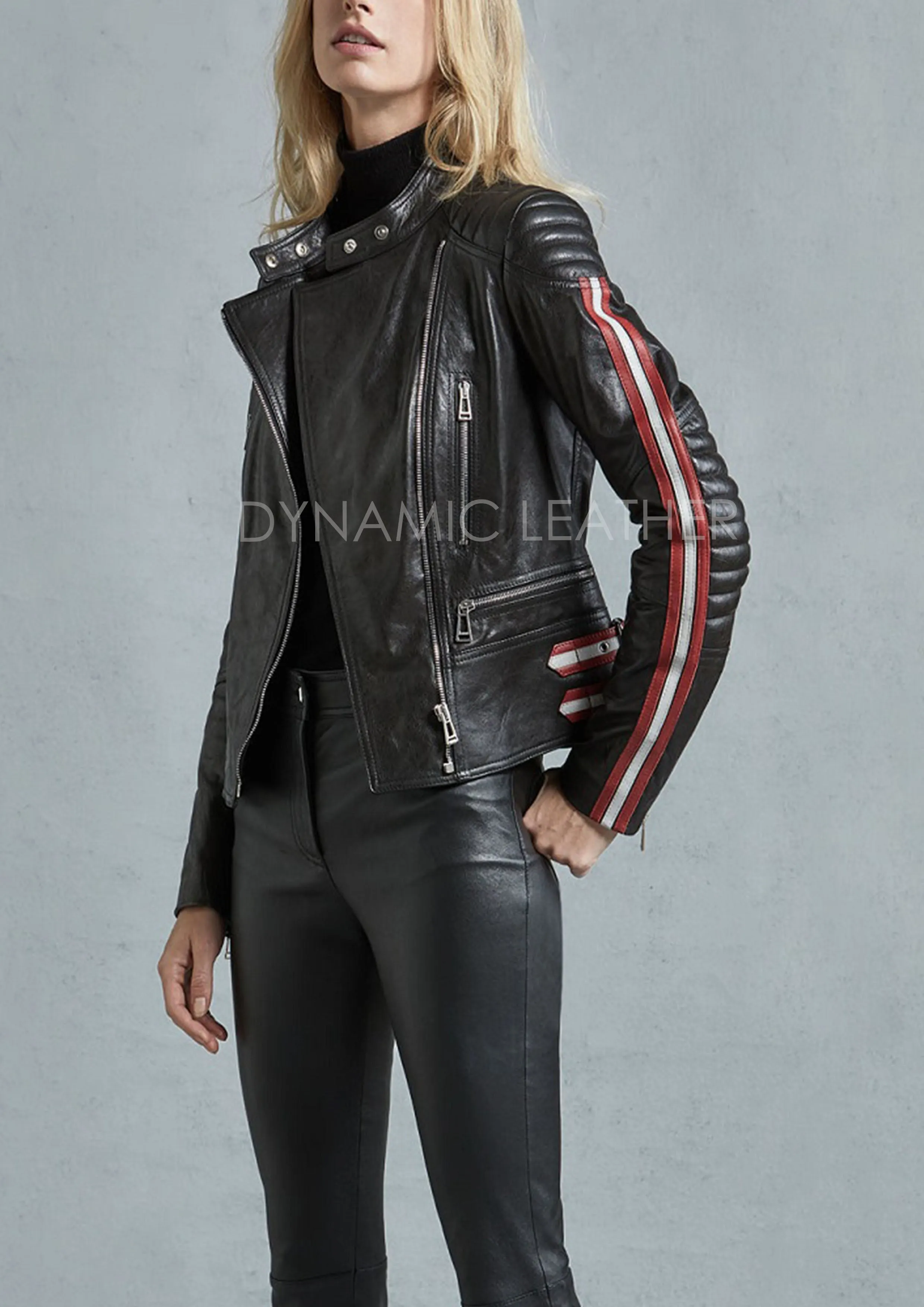 Women's Genuine Leather Black Slim fit Biker Motorcycle Jacket