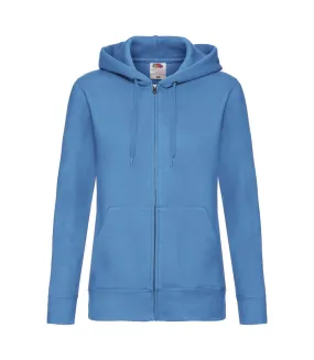 Womens/ladies premium lady fit full zip hoodie azure blue Fruit of the Loom