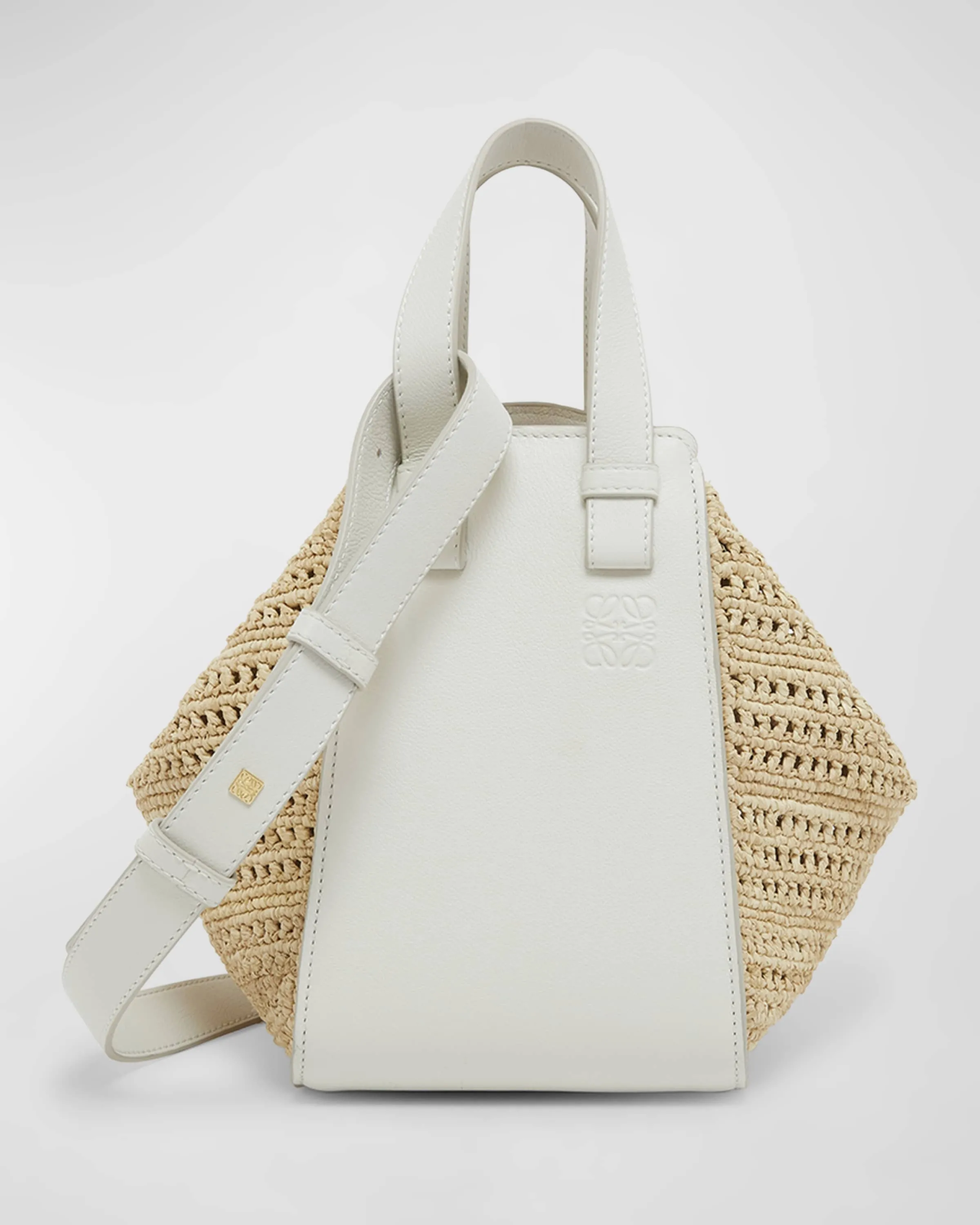 x Paula’s Ibiza Hammock Compact Top-Handle Bag in Raffia with Leather Handles