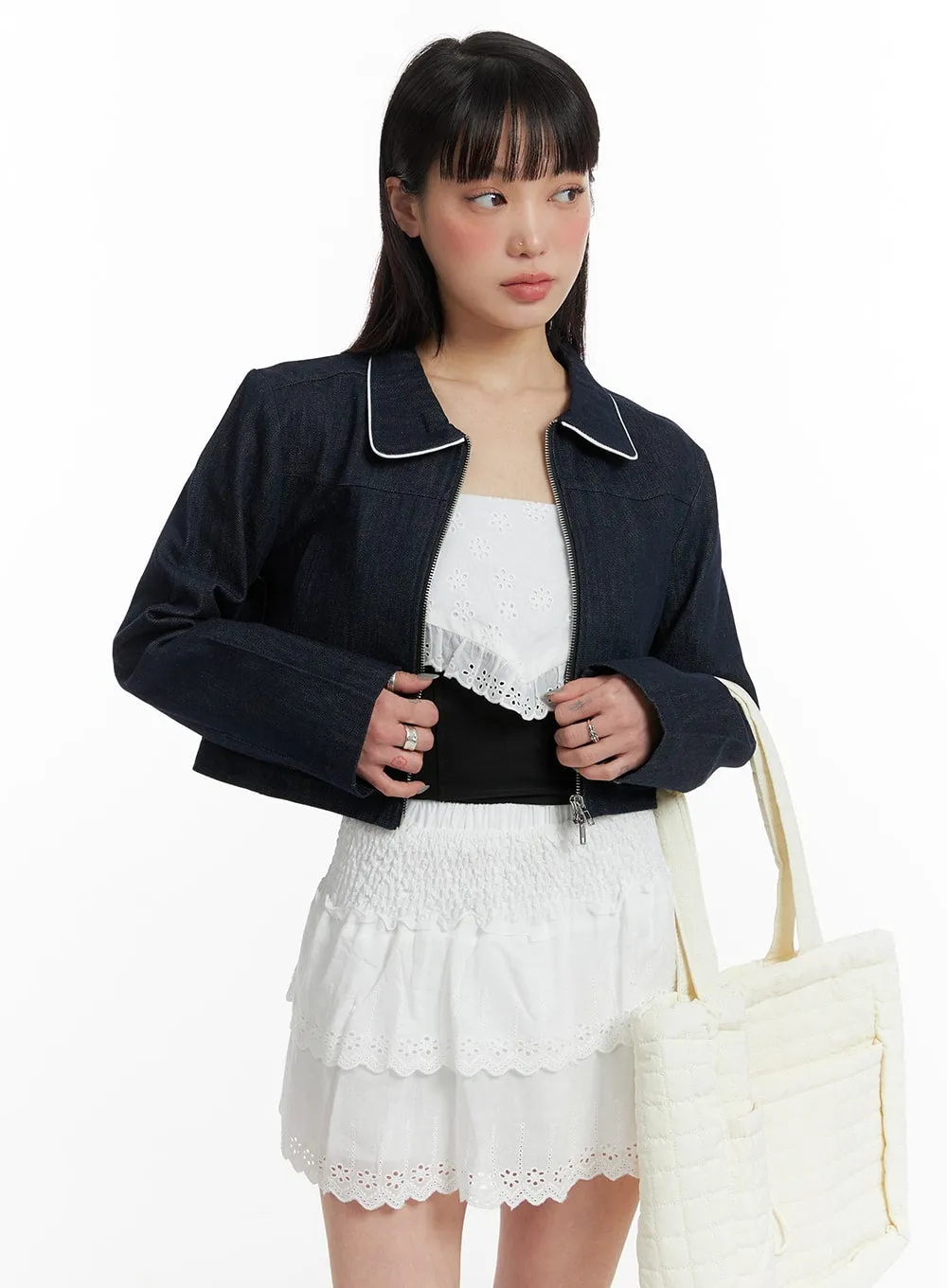 Zip-Up Crop Denim Jacket IF423