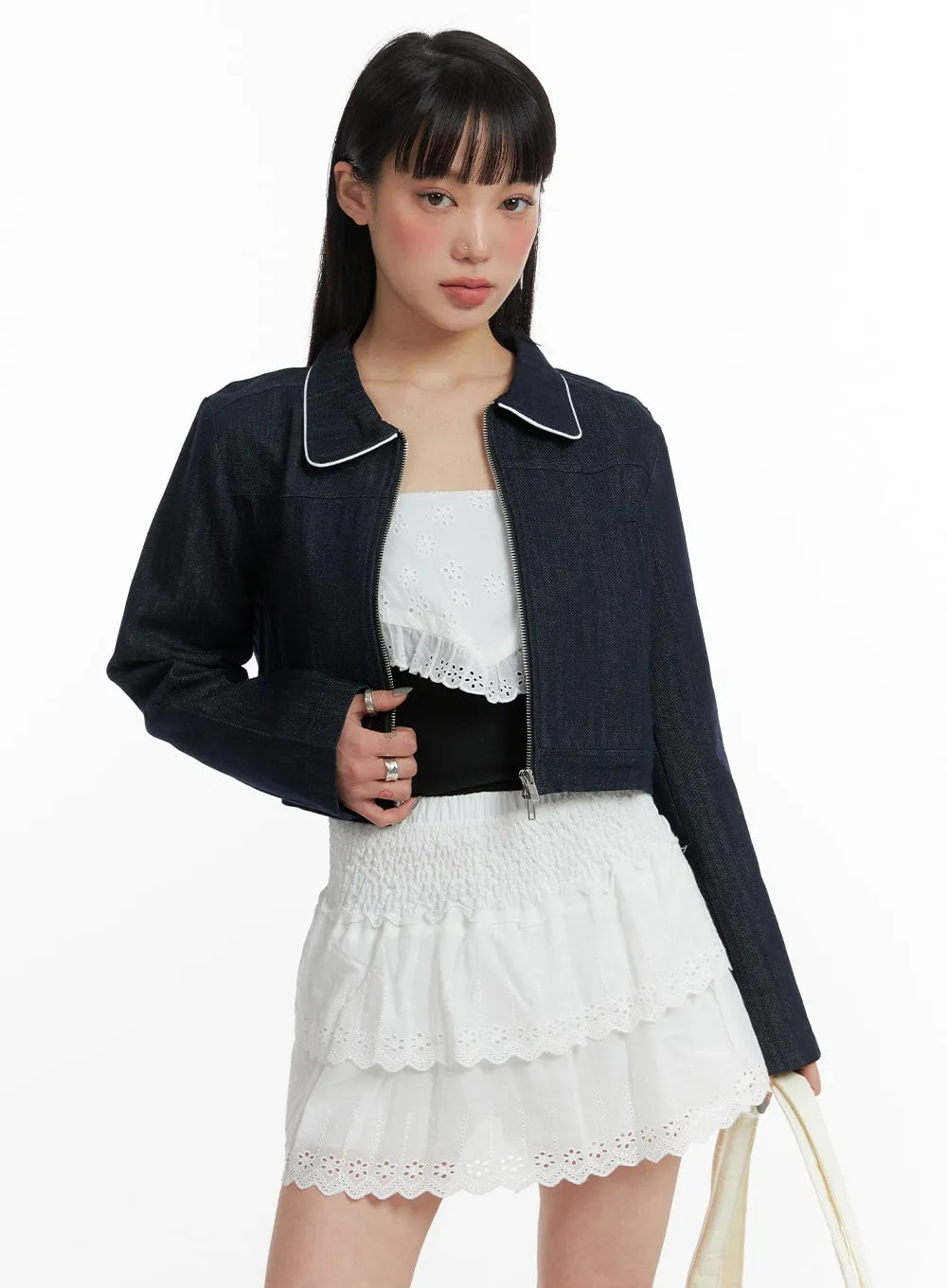 Zip-Up Crop Denim Jacket IF423